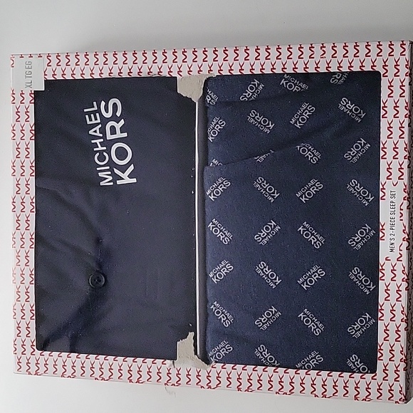 Michael Kors men's 2pc pajama set long sleeve shirt Knit pants size XL NAVY - Picture 1 of 5